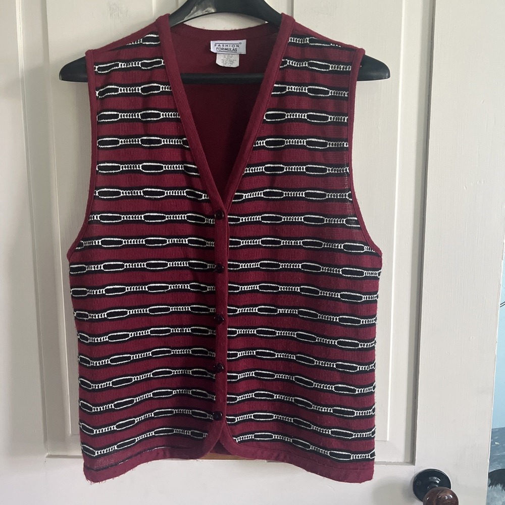 Women's M Vintage Grandpa Geometric Knit Button Up Sweater Vest Prep Academia